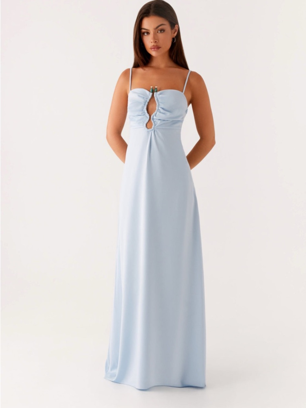 Peppermayo Light Blue Maxi Dress with Front Keyhole